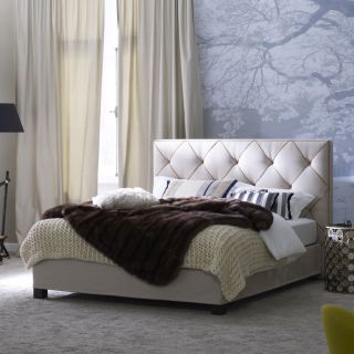 Polsterbett BASIS 25-0 mit Kopfteil OPAL Plus K22-2 Rautendesign Steppung mit Lederbiese